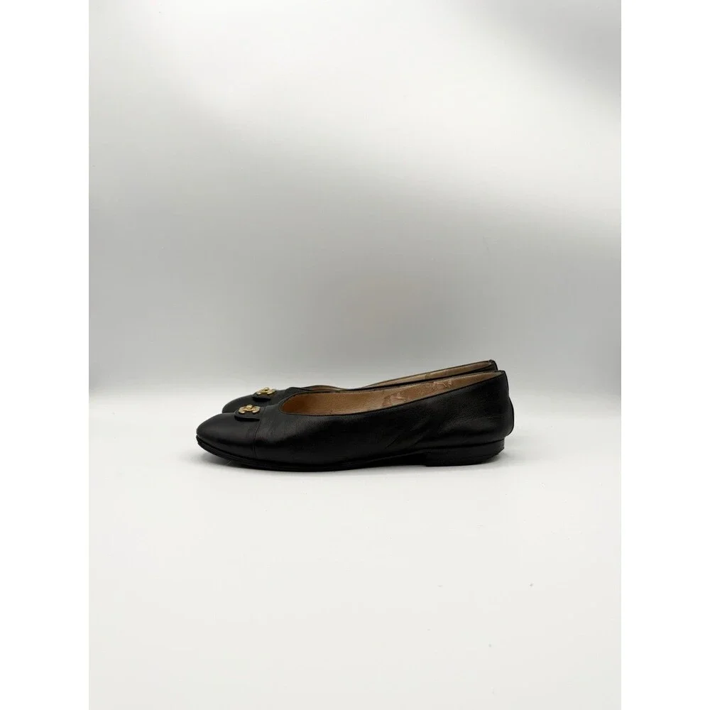 Chanel Black Leather Ballet Flats Gold CC Turnlock Size EU 37